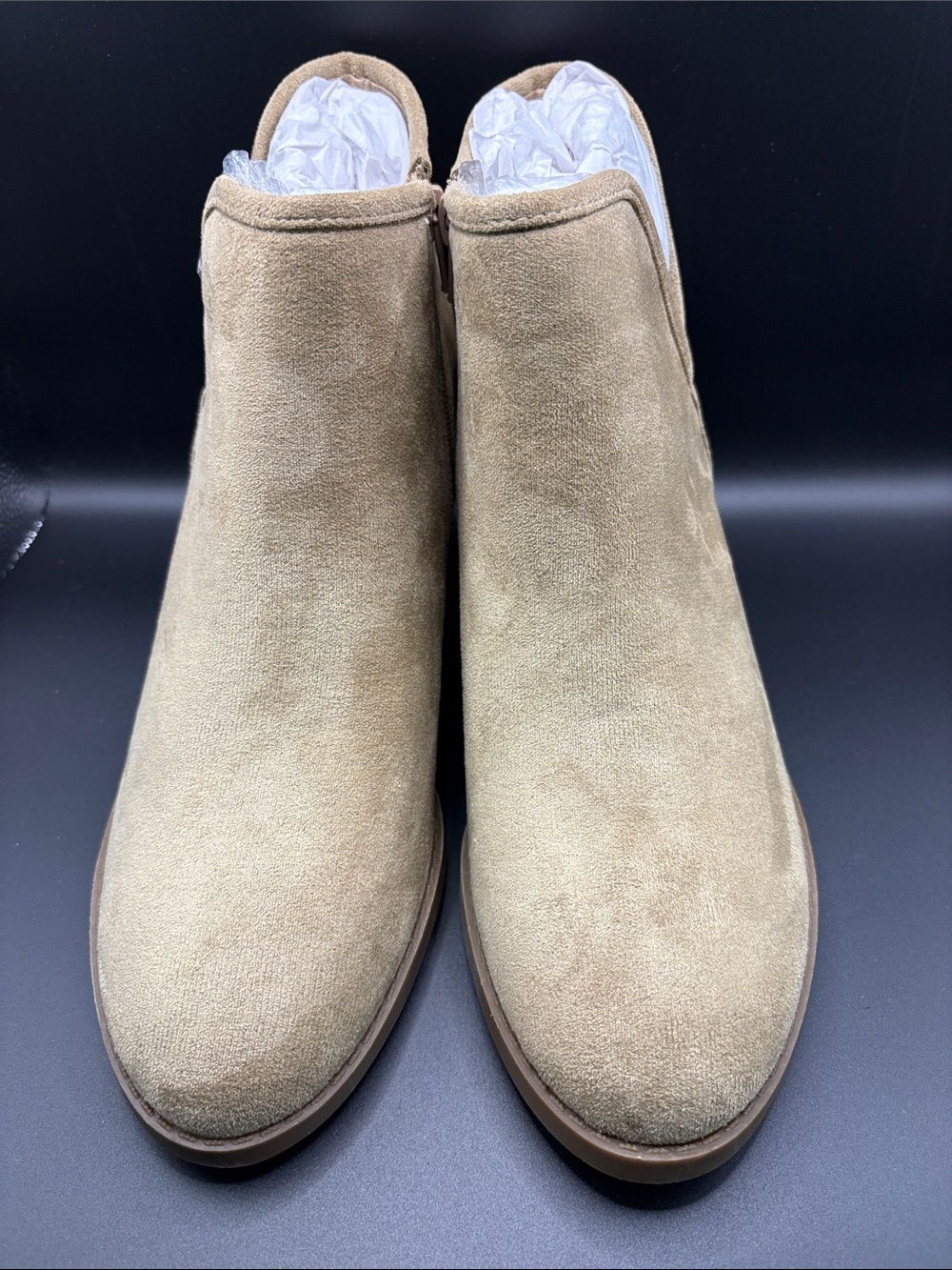 Women's Suede Ankle Booties in Taupe - Classic Slip-On Chelsea